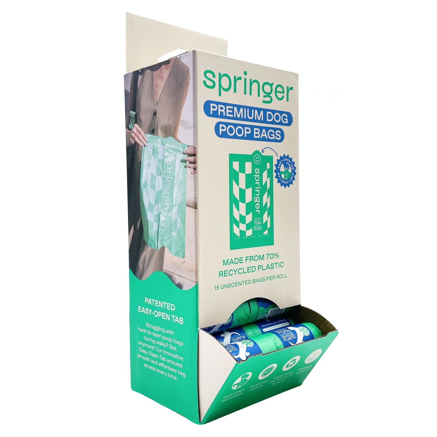 Counter Display for Premium Dog Poop Bags - 54 Individual Poop Bag Rolls